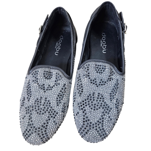 Doobu Shoes - Womens Gray & black Doobu flats light weight slip ons Jeweled w crystals sz 8